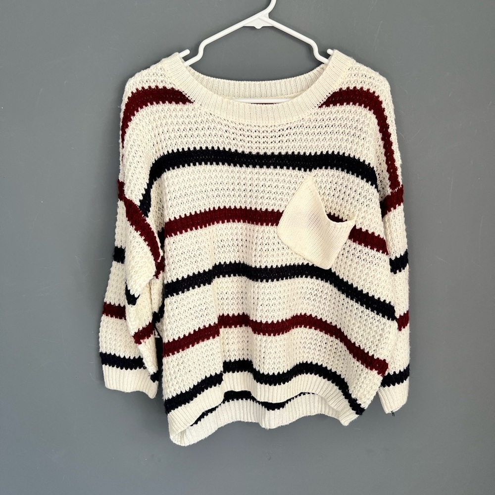 POL Women’s Size S Striped Sweater Oversized Pocket Loose Knit Pullover
